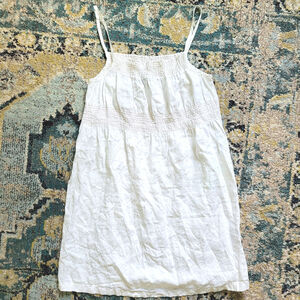 Calvin Klein Jeans Womens Small Dress 100% Linen White Short Mini Smocked Summer